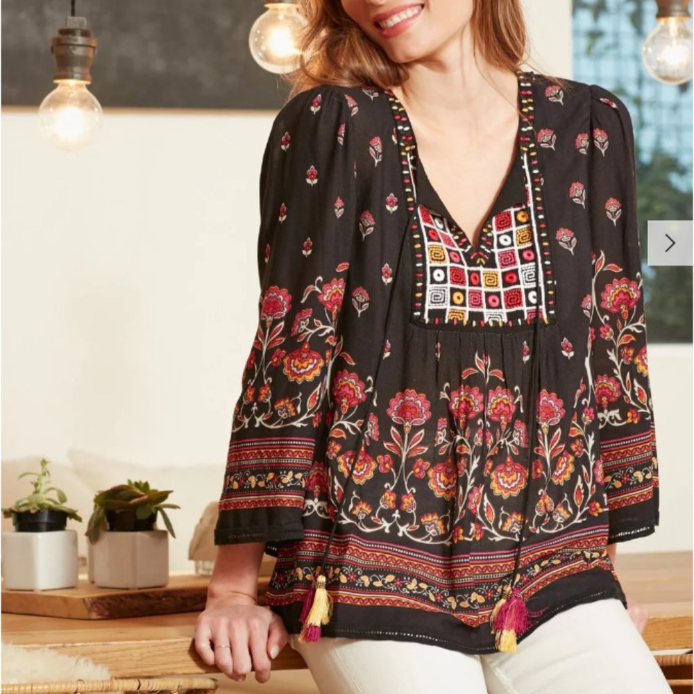 Daniel Rainn Abigail Printed Patchwork Blouse | Size S